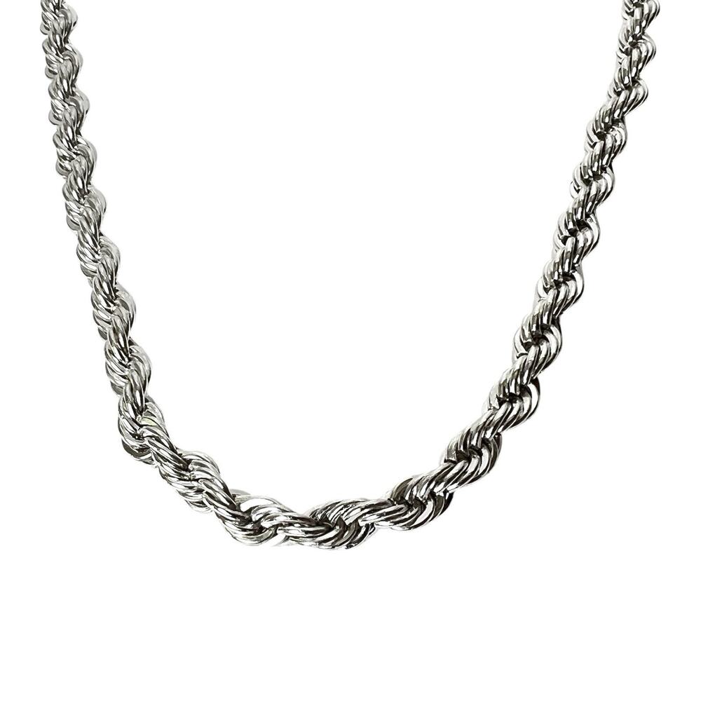 Twisted Rope Chain Necklace Silver Tone Shiny Versatile Classic Chic Boho Retro